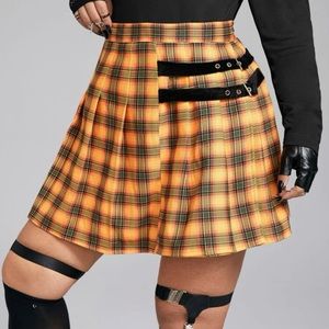 New SHEIN Orange Plaid Mini Skirt Goth 1XL